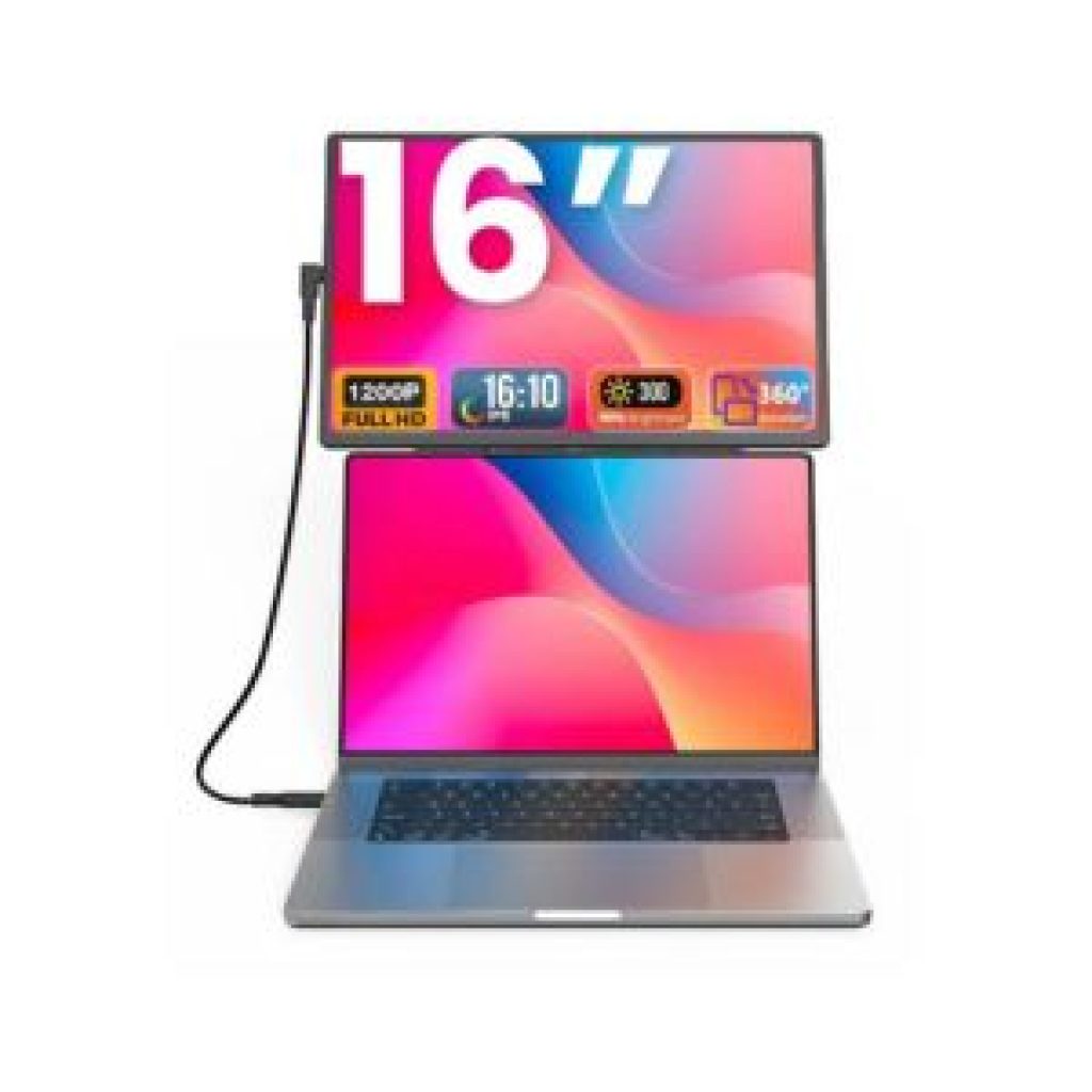 Domyfan Portable Monitor Laptop Screen Extender 16" 1200P LCD Travel External Display